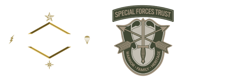 Two military-style patches: left one shows a yellow tiger head with "Tiger Mission," right one displays crossed swords and a dagger with "Special Forces Trust."